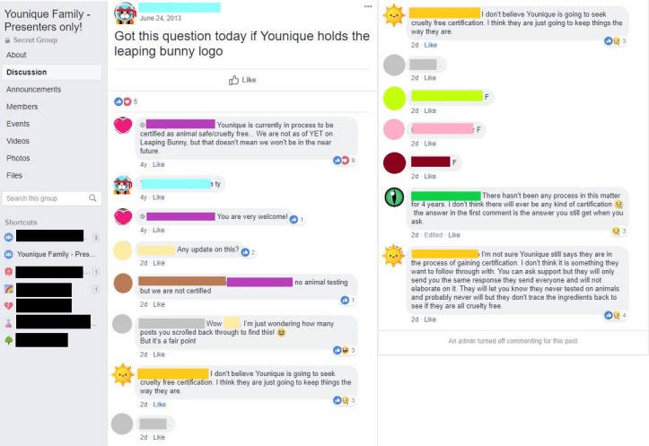 Younique Facebook Group Cruelty-Free Discussion Thread Bunny Status EDITED